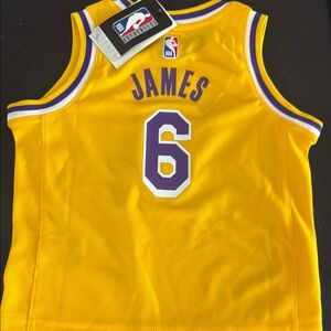Yellow LeBron (6) Basketball Jersey with Purple Accents